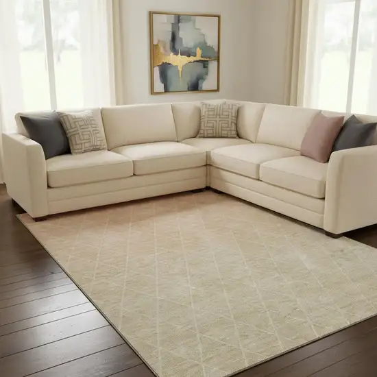 Salmon And Beige Geometric Washable Area Rug With UV Protection Photo 2