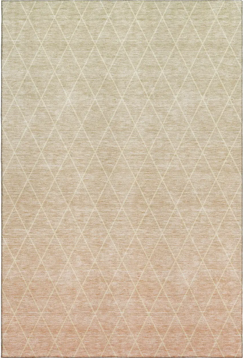 Salmon And Beige Geometric Washable Area Rug With UV Protection Photo 1