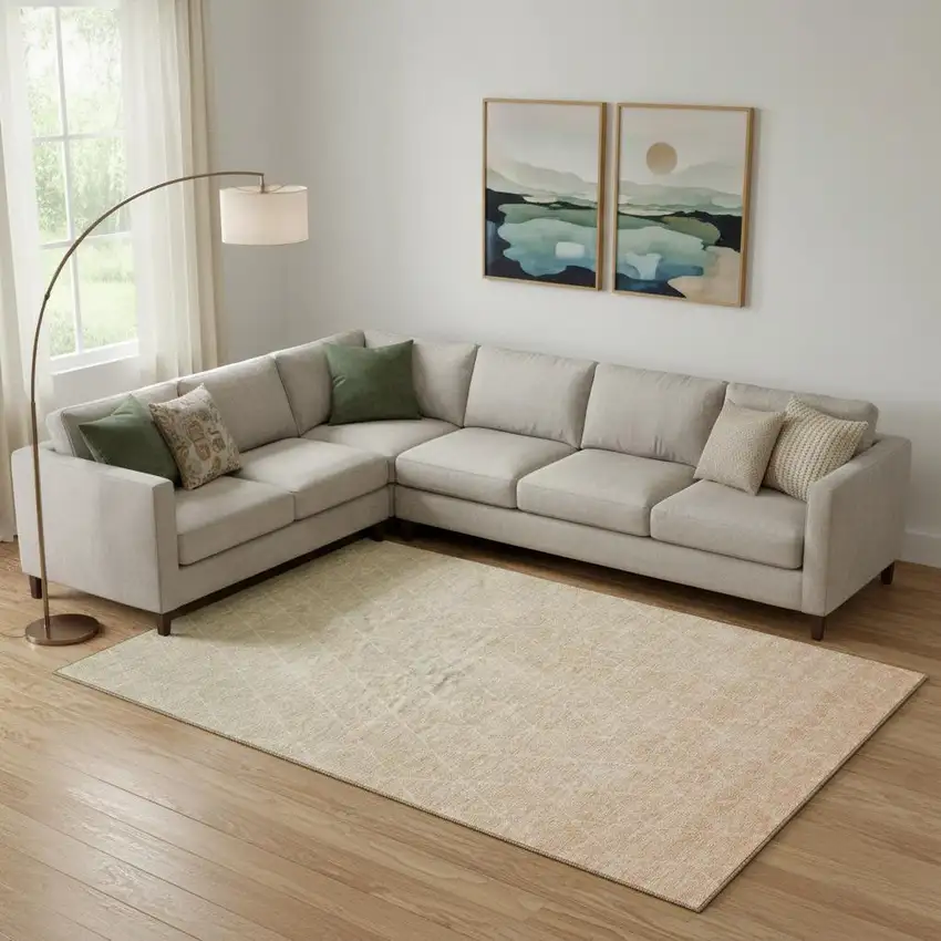 Salmon And Beige Geometric Washable Area Rug With UV Protection Photo 2