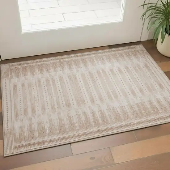 Salmon And Beige Geometric Washable Area Rug With UV Protection Photo 2