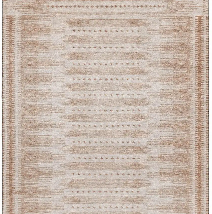 Salmon And Beige Geometric Washable Area Rug With UV Protection Photo 4