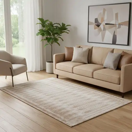 Salmon And Beige Geometric Washable Area Rug With UV Protection Photo 2