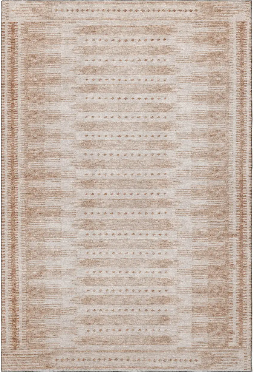 Salmon And Beige Geometric Washable Area Rug With UV Protection Photo 4
