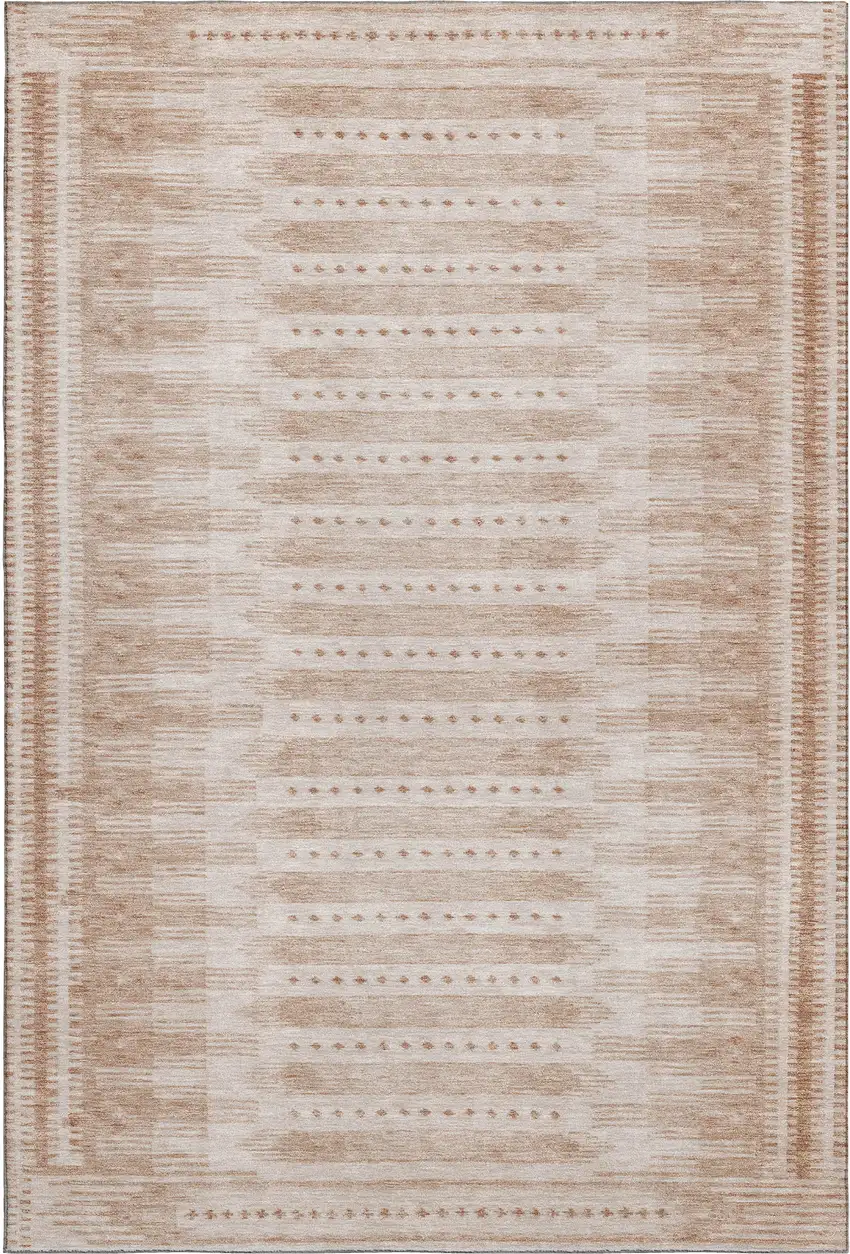 Salmon And Beige Geometric Washable Area Rug With UV Protection Photo 1