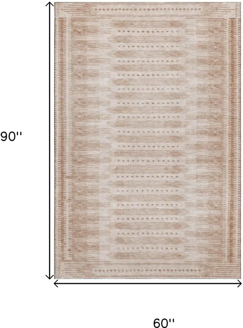 Salmon And Beige Geometric Washable Area Rug With UV Protection Photo 9