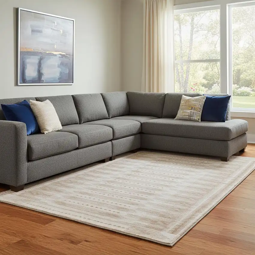 Salmon And Beige Geometric Washable Area Rug With UV Protection Photo 2