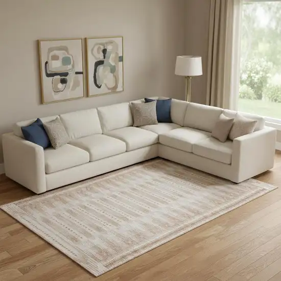 Salmon And Beige Geometric Washable Area Rug With UV Protection Photo 2