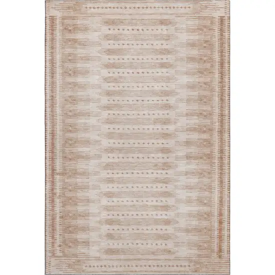 Salmon And Beige Geometric Washable Area Rug With UV Protection Photo 1