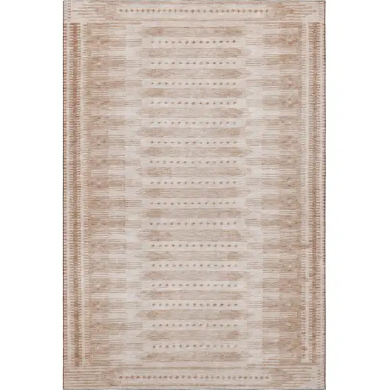 Salmon And Beige Geometric Washable Area Rug With UV Protection Photo 4