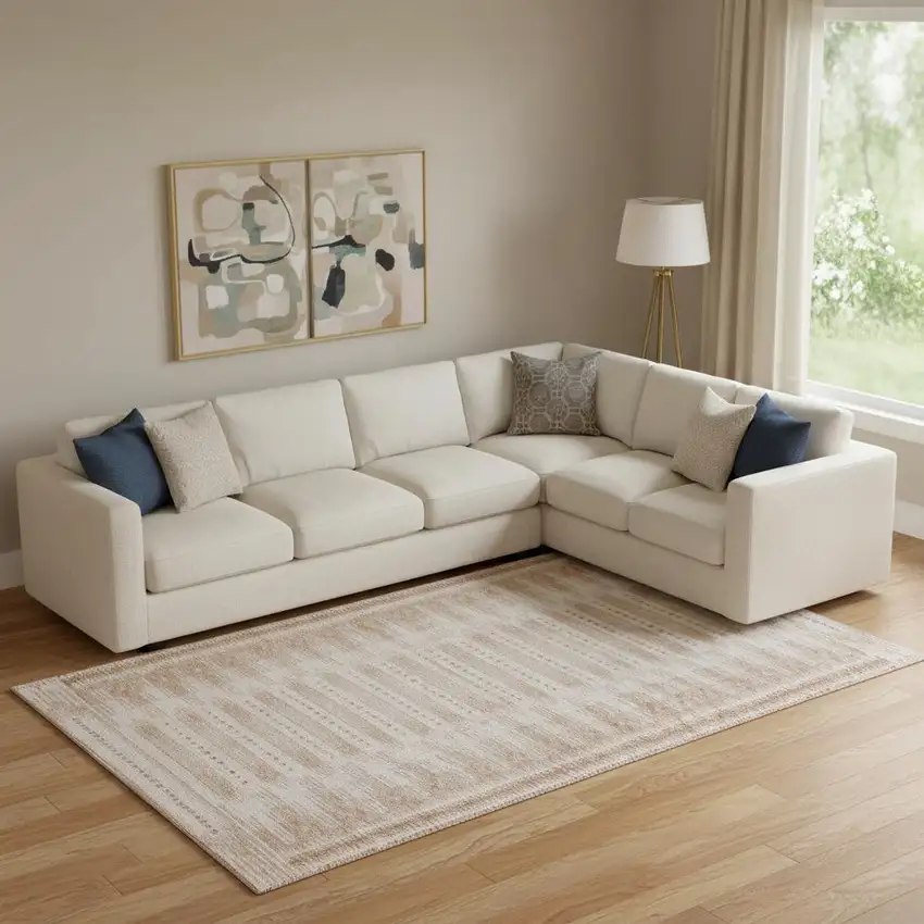 Salmon And Beige Geometric Washable Area Rug With UV Protection Photo 2