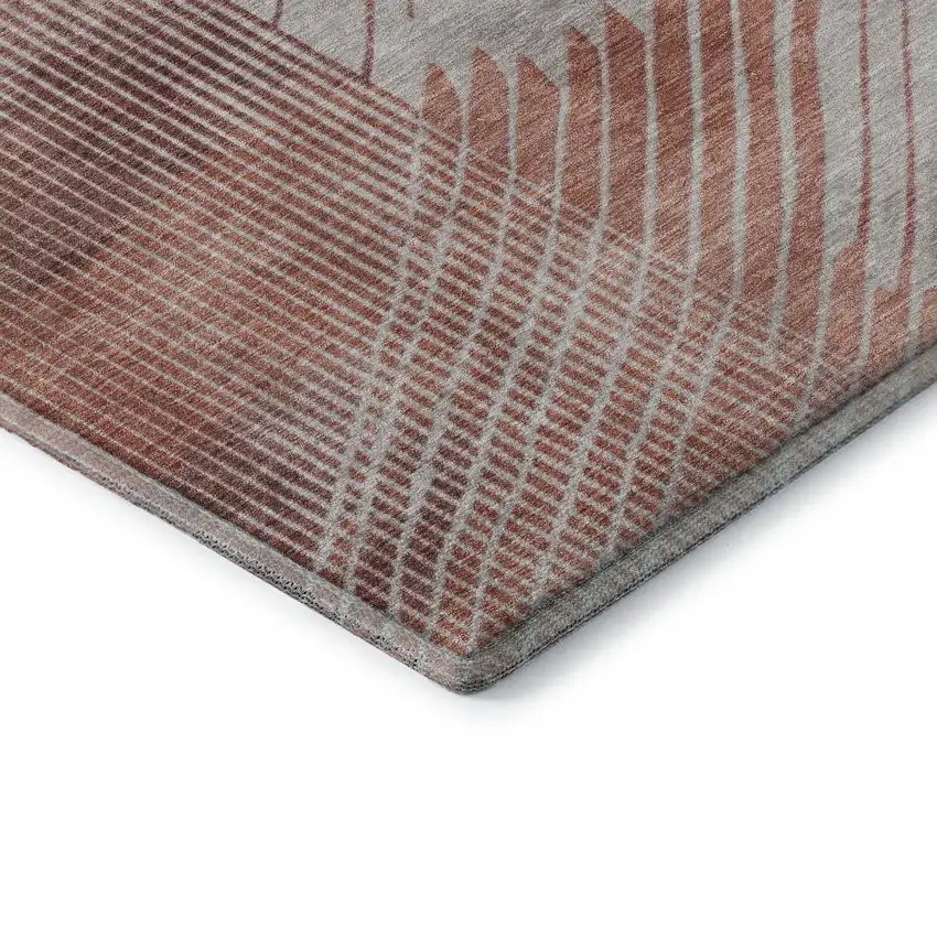 Salmon And Beige Geometric Washable Area Rug With UV Protection Photo 9