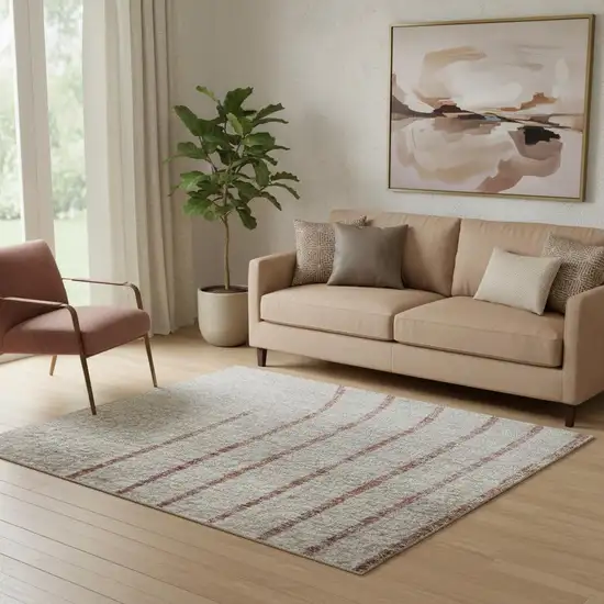 Salmon And Beige Geometric Washable Area Rug With UV Protection Photo 2