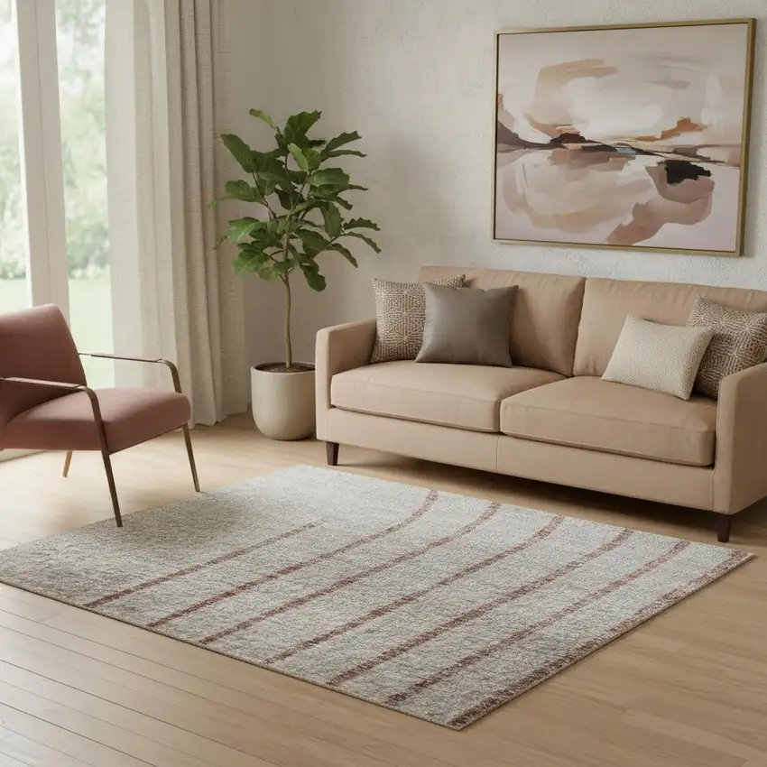 Salmon And Beige Geometric Washable Area Rug With UV Protection Photo 2