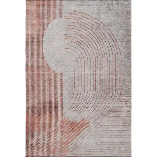 Salmon And Beige Geometric Washable Area Rug With UV Protection Photo 6