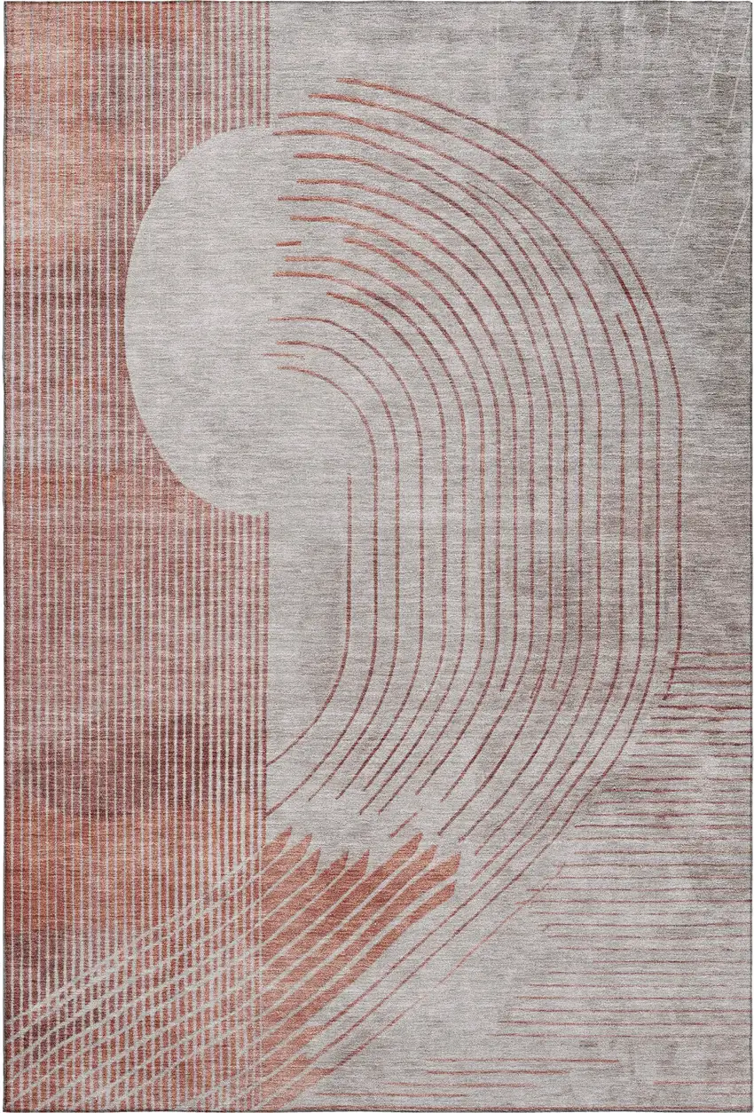 Salmon And Beige Geometric Washable Area Rug With UV Protection Photo 6