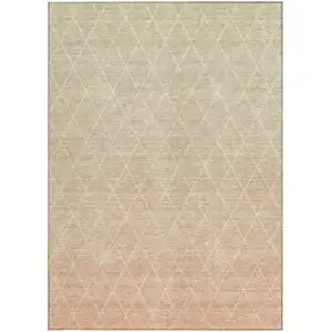 Photo of Salmon And Beige Geometric Washable Indoor Outdoor Area Rug