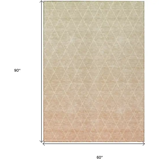 Salmon And Beige Geometric Washable Indoor Outdoor Area Rug Photo 3