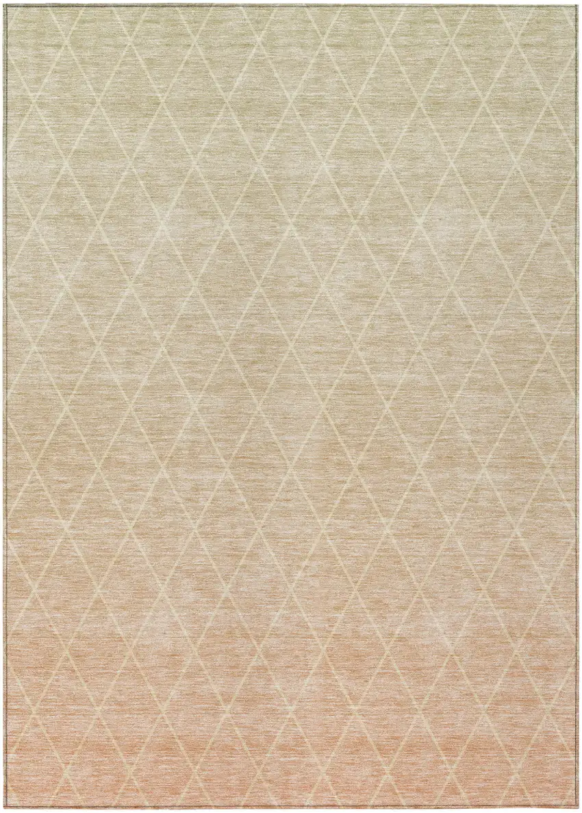 Salmon And Beige Geometric Washable Indoor Outdoor Area Rug Photo 2