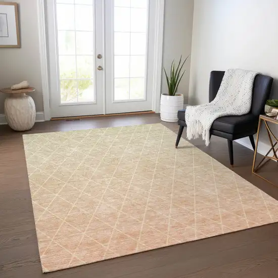Salmon And Beige Geometric Washable Indoor Outdoor Area Rug Photo 9