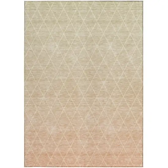 Salmon And Beige Geometric Washable Indoor Outdoor Area Rug Photo 7