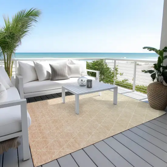 Salmon And Beige Geometric Washable Indoor Outdoor Area Rug Photo 8