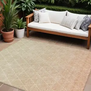 Photo of Salmon And Beige Geometric Washable Indoor Outdoor Area Rug