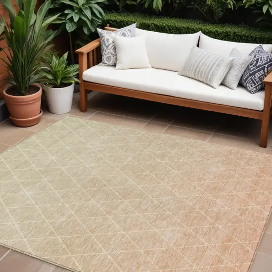 Salmon And Beige Geometric Washable Indoor Outdoor Area Rug Photo 1
