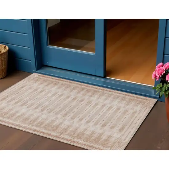 Salmon And Beige Geometric Washable Indoor Outdoor Area Rug Photo 2