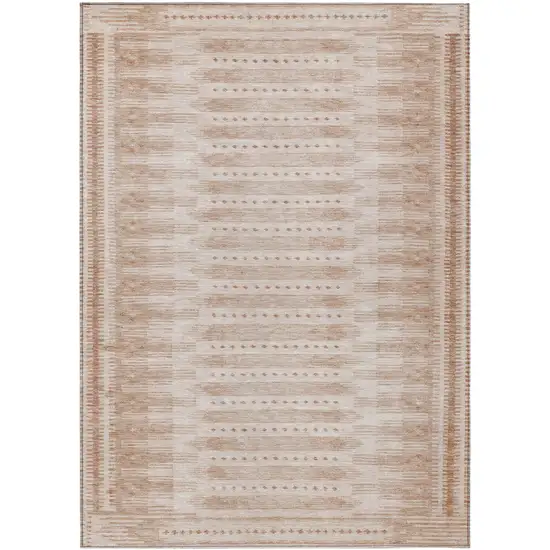 Salmon And Beige Geometric Washable Indoor Outdoor Area Rug Photo 1