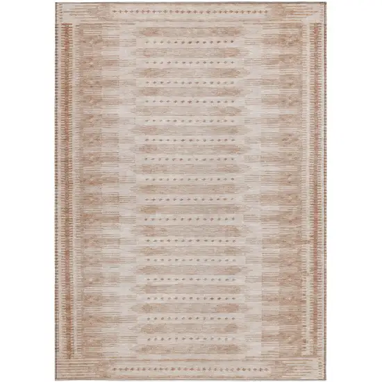 Salmon And Beige Geometric Washable Indoor Outdoor Area Rug Photo 3