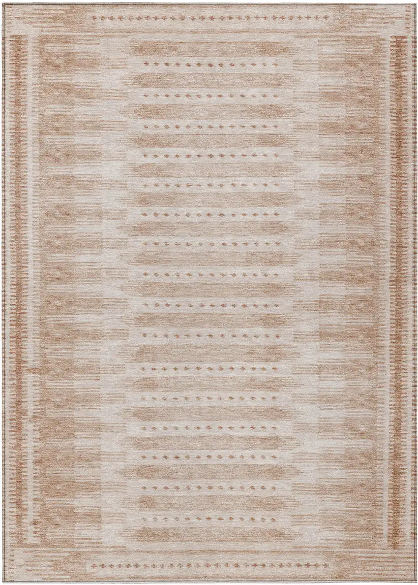 Salmon And Beige Geometric Washable Indoor Outdoor Area Rug Photo 1