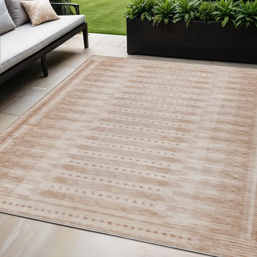 Salmon And Beige Geometric Washable Indoor Outdoor Area Rug Photo 2