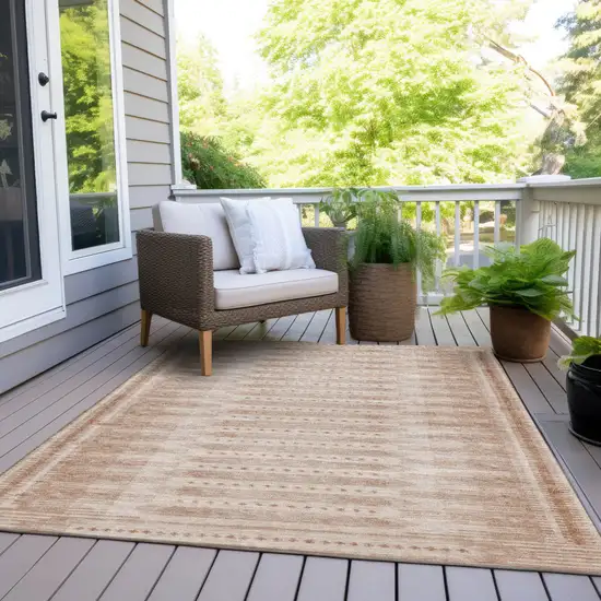 Salmon And Beige Geometric Washable Indoor Outdoor Area Rug Photo 9
