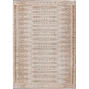 Photo of Salmon And Beige Geometric Washable Indoor Outdoor Area Rug