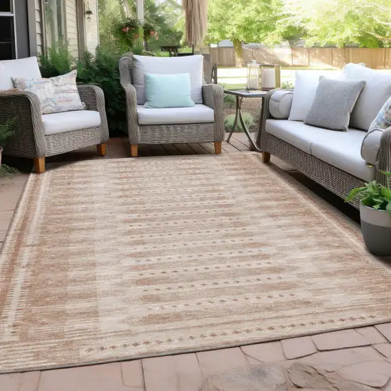 Salmon And Beige Geometric Washable Indoor Outdoor Area Rug Photo 6