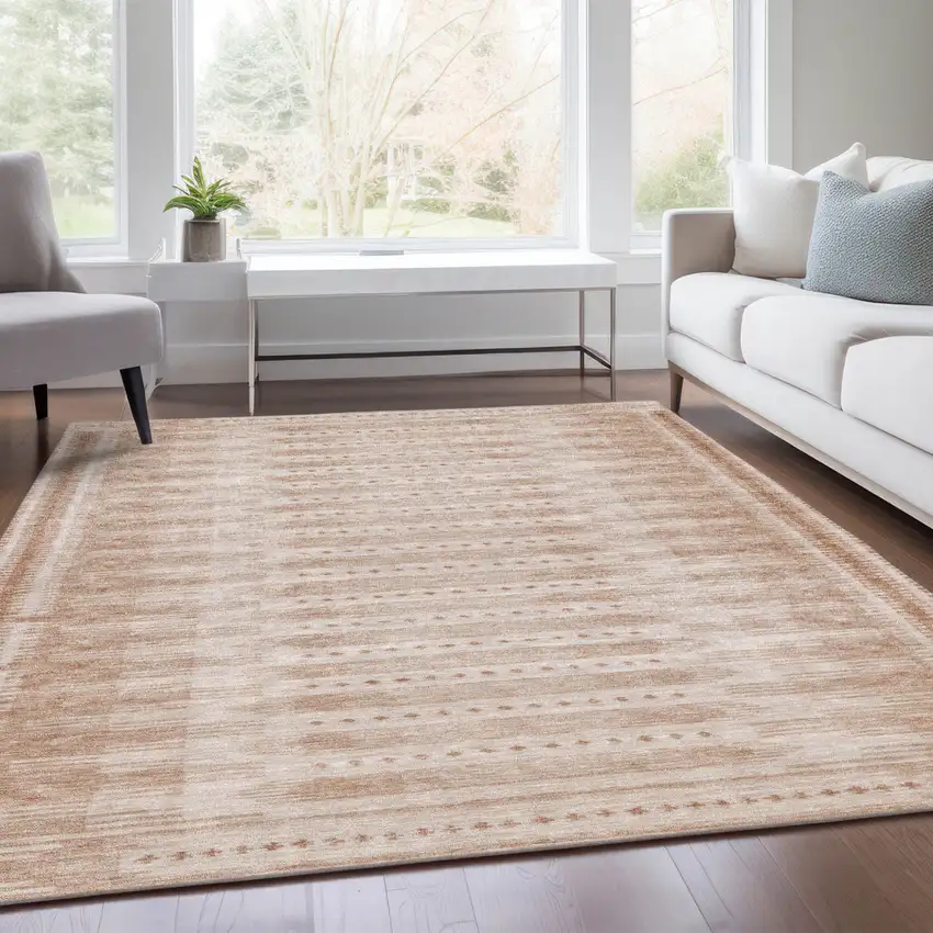 Salmon And Beige Geometric Washable Indoor Outdoor Area Rug Photo 8