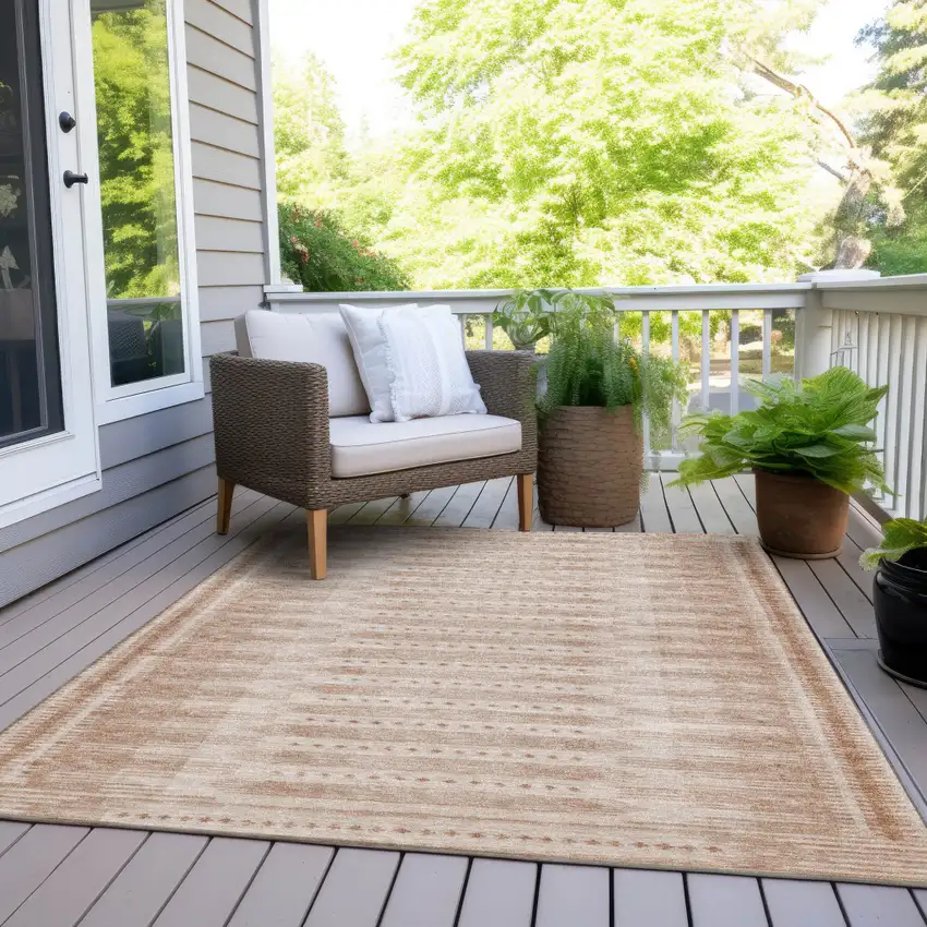 Salmon And Beige Geometric Washable Indoor Outdoor Area Rug Photo 9