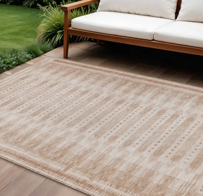 Salmon And Beige Geometric Washable Indoor Outdoor Area Rug Photo 2