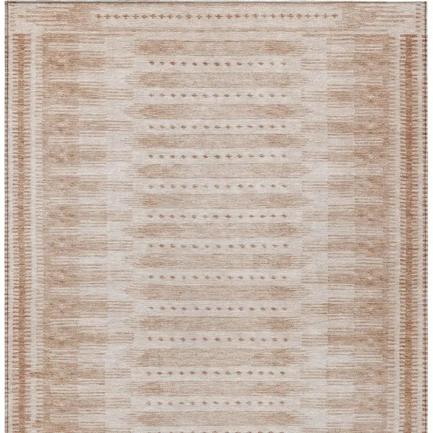 Salmon And Beige Geometric Washable Indoor Outdoor Area Rug Photo 4
