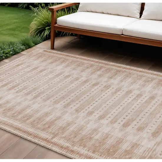 Salmon And Beige Geometric Washable Indoor Outdoor Area Rug Photo 2