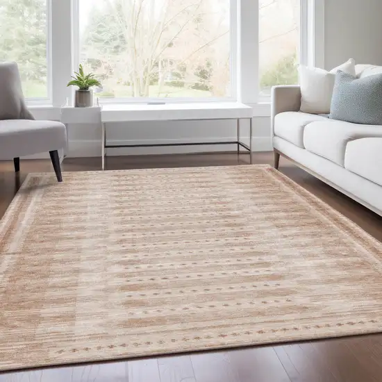 Salmon And Beige Geometric Washable Indoor Outdoor Area Rug Photo 8