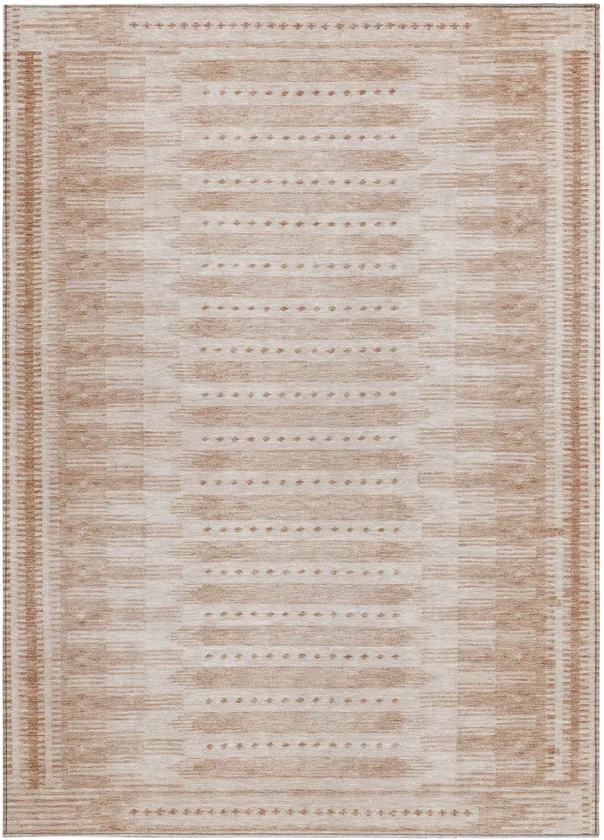 Salmon And Beige Geometric Washable Indoor Outdoor Area Rug Photo 3