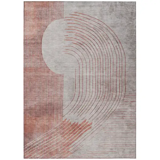 Salmon And Beige Geometric Washable Indoor Outdoor Area Rug Photo 9