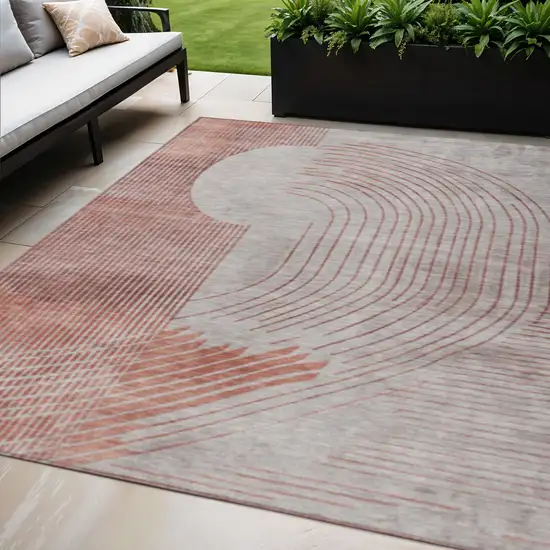 Salmon And Beige Geometric Washable Indoor Outdoor Area Rug Photo 2