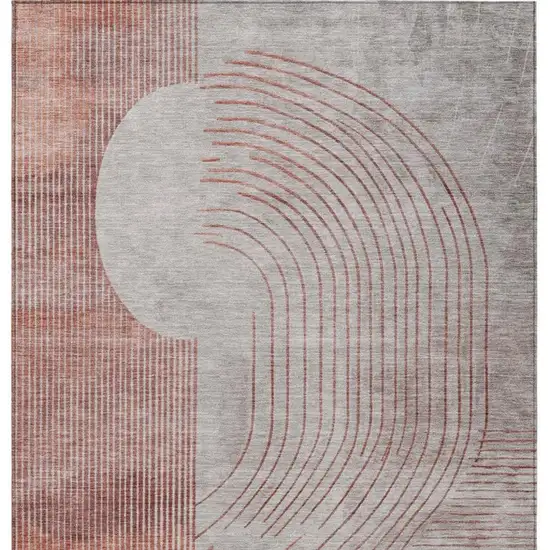 Salmon And Beige Geometric Washable Indoor Outdoor Area Rug Photo 9