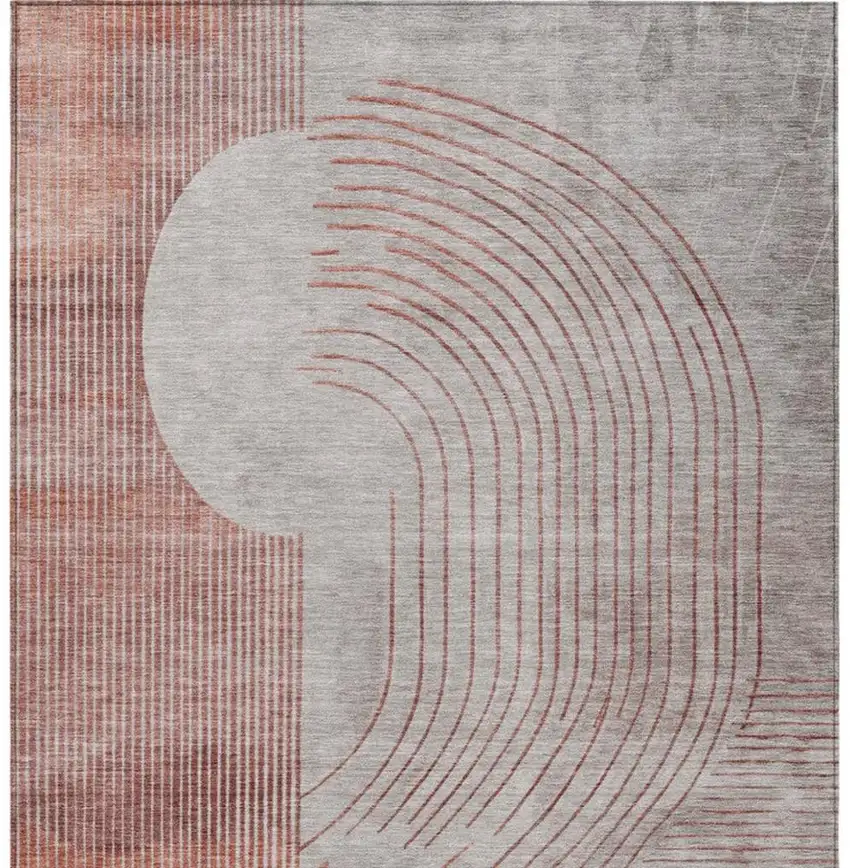 Salmon And Beige Geometric Washable Indoor Outdoor Area Rug Photo 9
