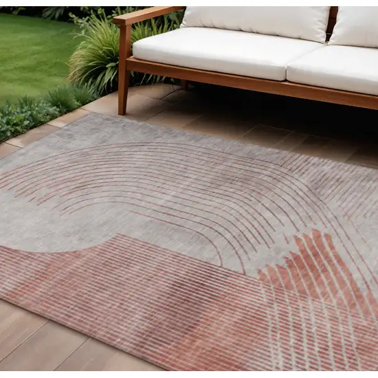 Salmon And Beige Geometric Washable Indoor Outdoor Area Rug Photo 2