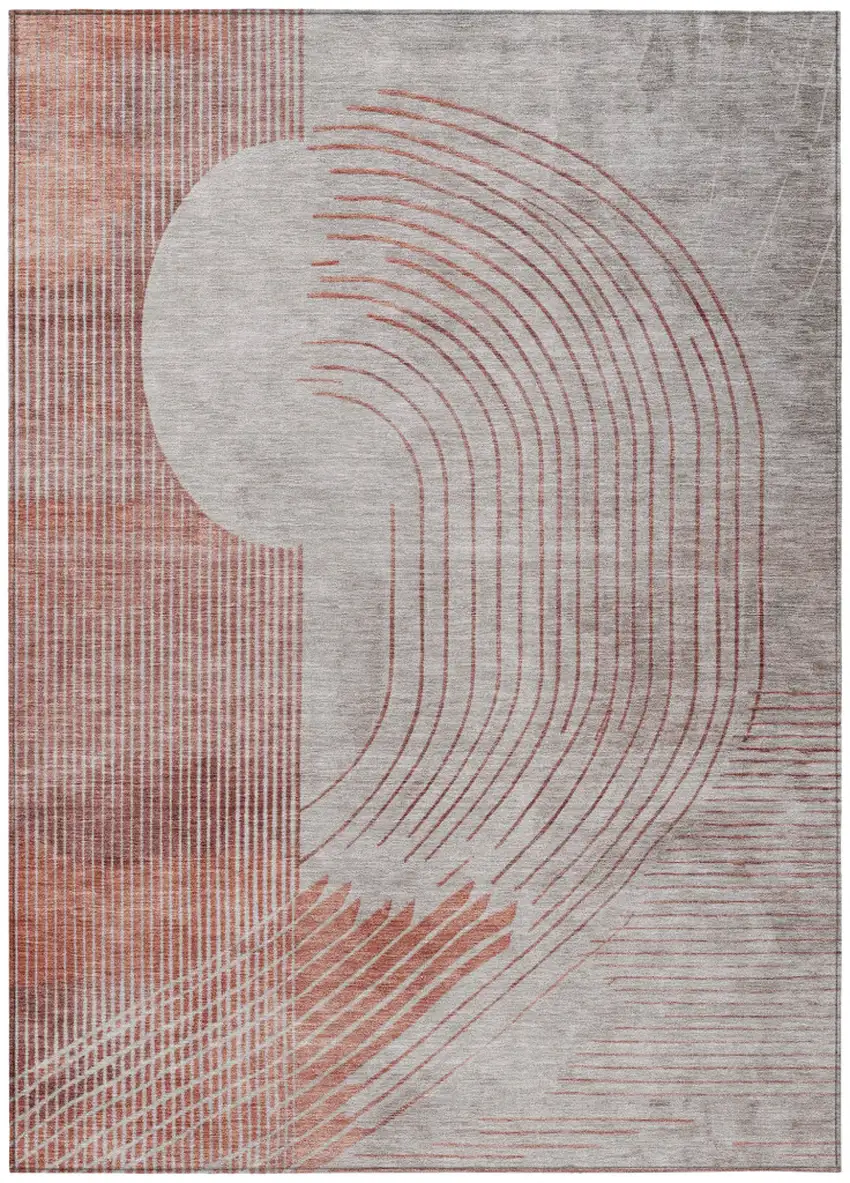 Salmon And Beige Geometric Washable Indoor Outdoor Area Rug Photo 8