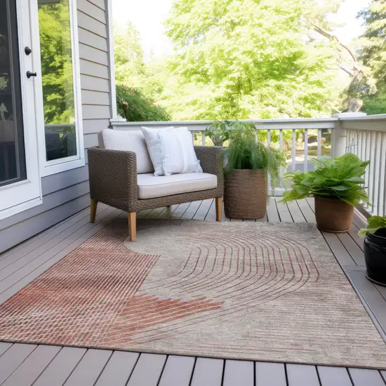 Salmon And Beige Geometric Washable Indoor Outdoor Area Rug Photo 8