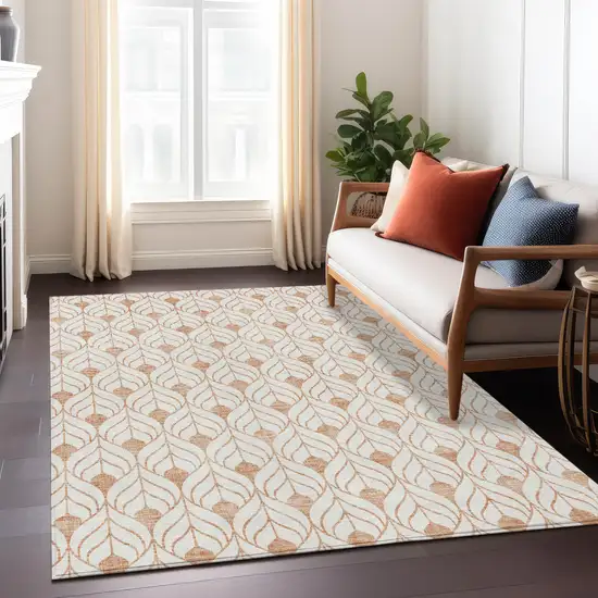 Salmon And Beige Geometric Washable Indoor Outdoor Area Rug Photo 9
